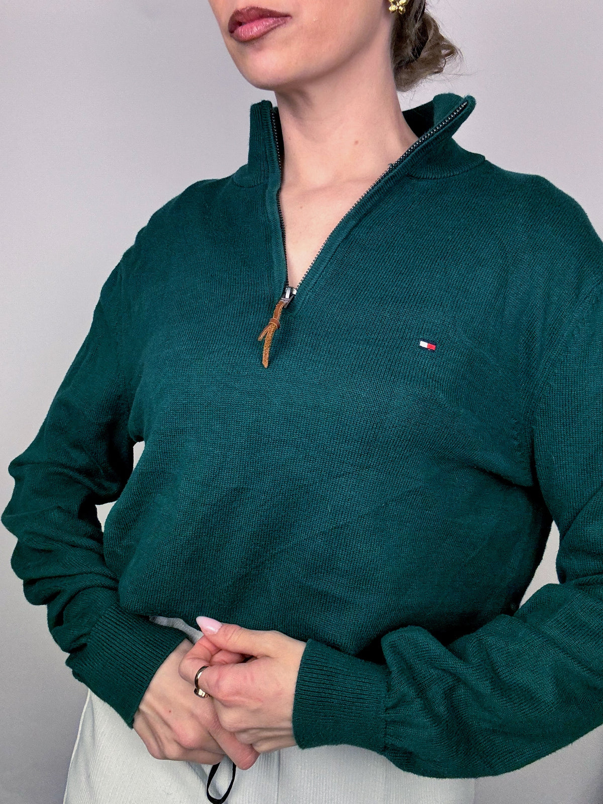 TOMMY HILFIGER M green turtleneck cotton sweater