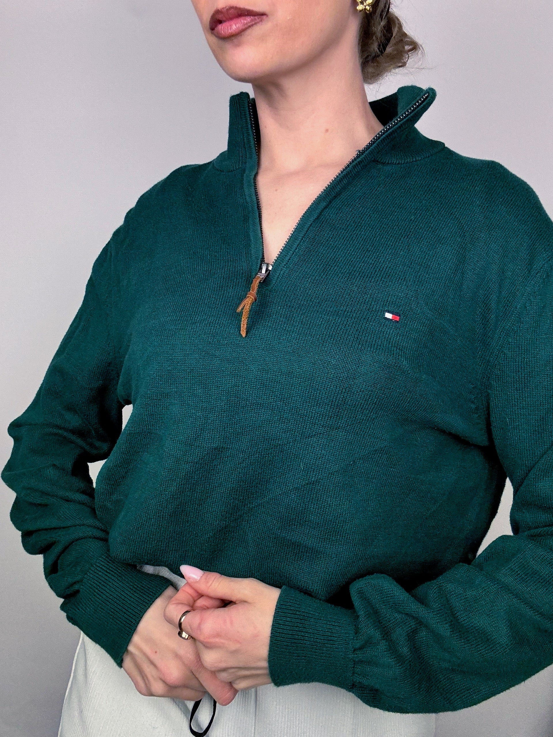TOMMY HILFIGER M green turtleneck cotton sweater