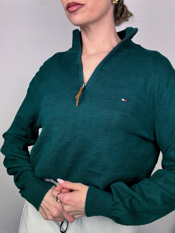 Pull en coton a col cheminée vert TOMMY HILFIGER M