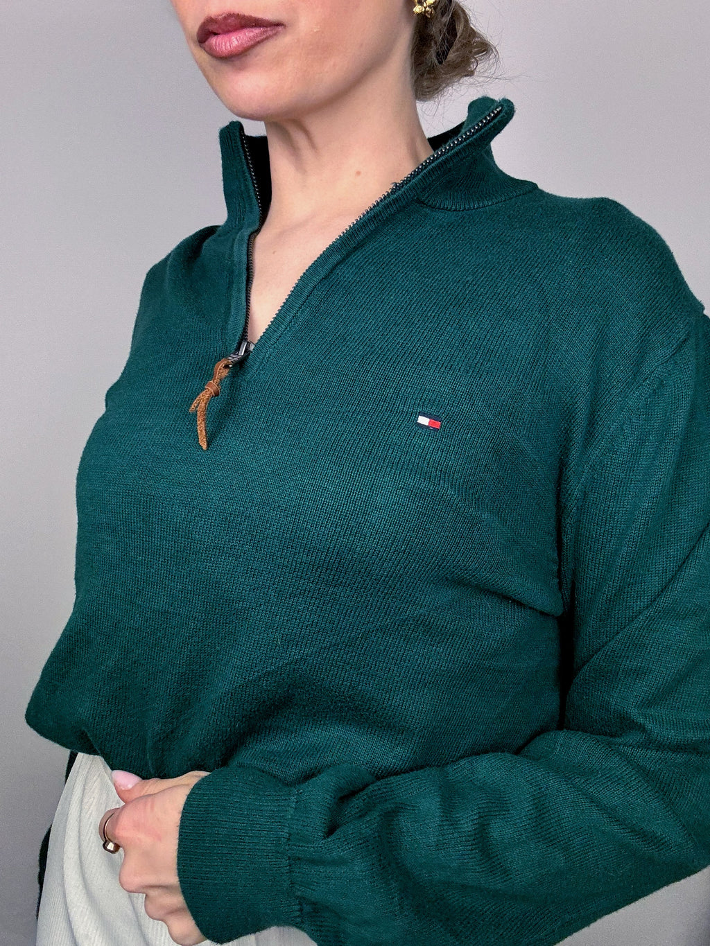 TOMMY HILFIGER M green turtleneck cotton sweater