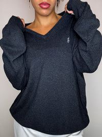 Pull col V gris foncé RALPH LAUREN L vintage