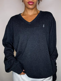 Pull col V gris foncé RALPH LAUREN L vintage