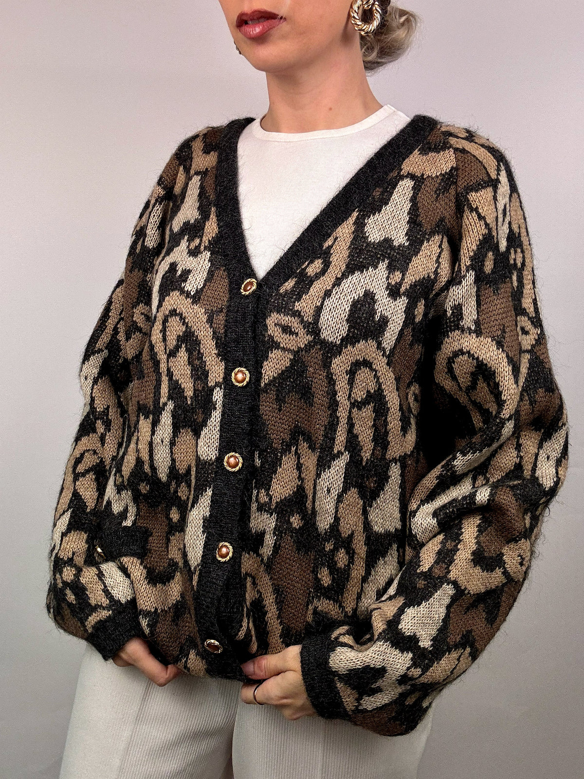 Vintage graphic print knit cardigan