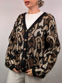 Vintage graphic print knit cardigan