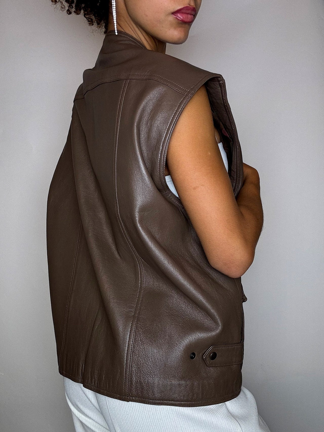 Gilet en cuir brun XL vintage
