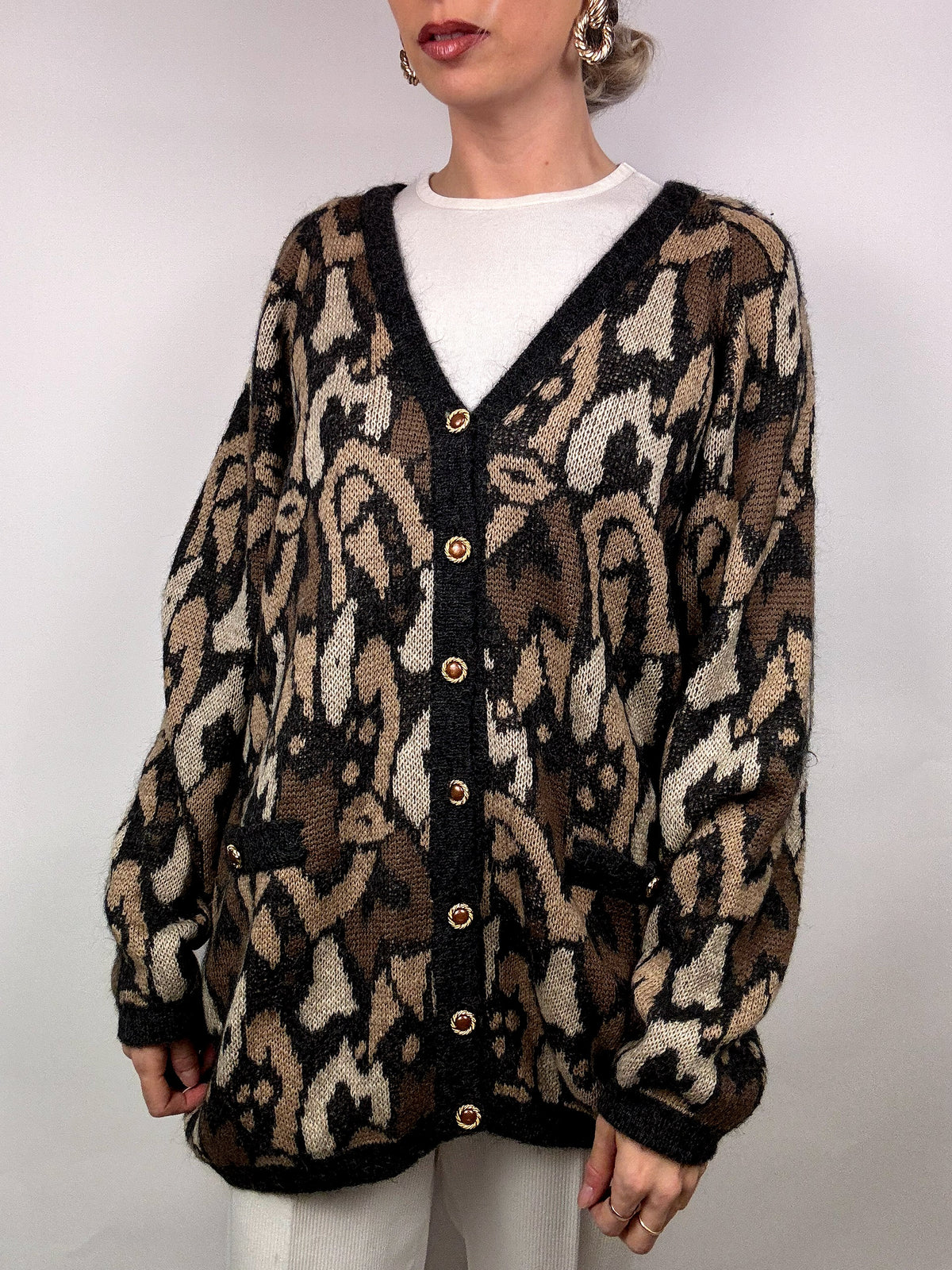 Vintage graphic print knit cardigan