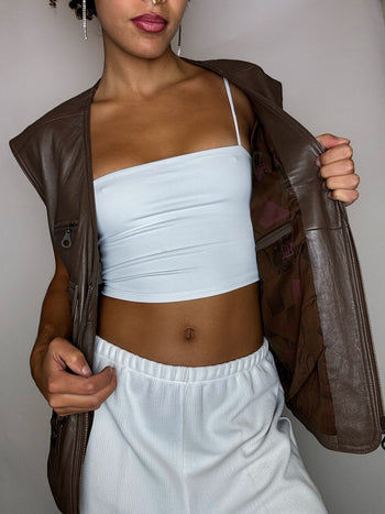 Gilet en cuir brun XL vintage