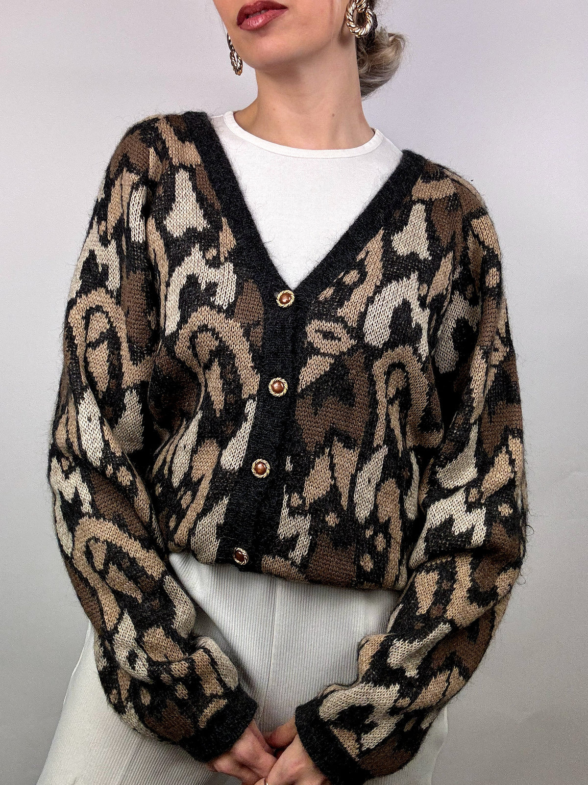 Vintage graphic print knit cardigan