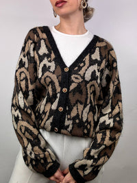 Vintage graphic print knit cardigan