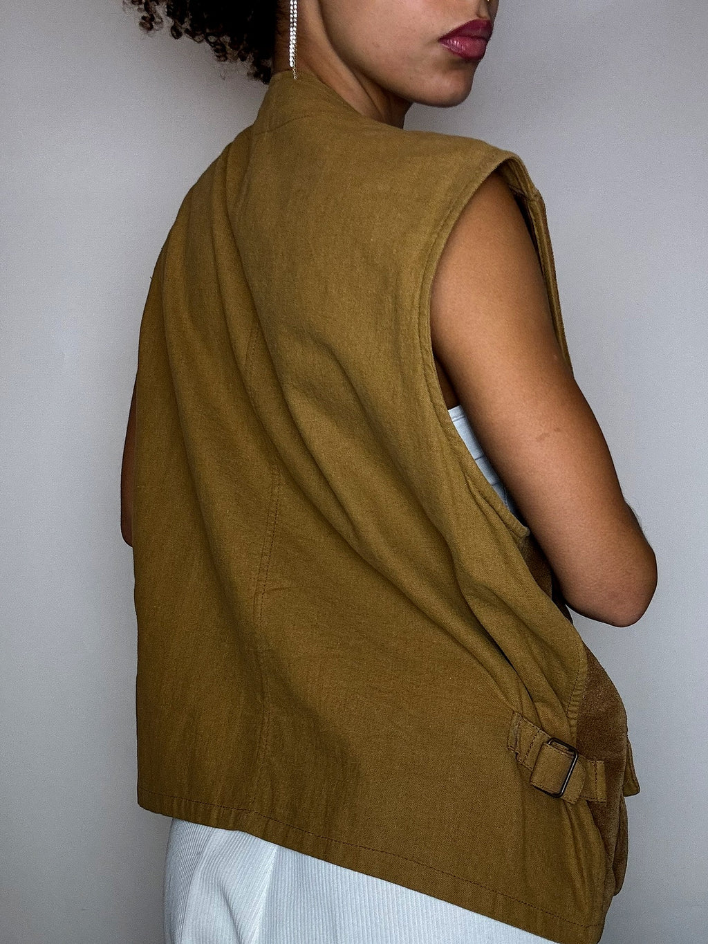 Gilet effet daim camel L vintage