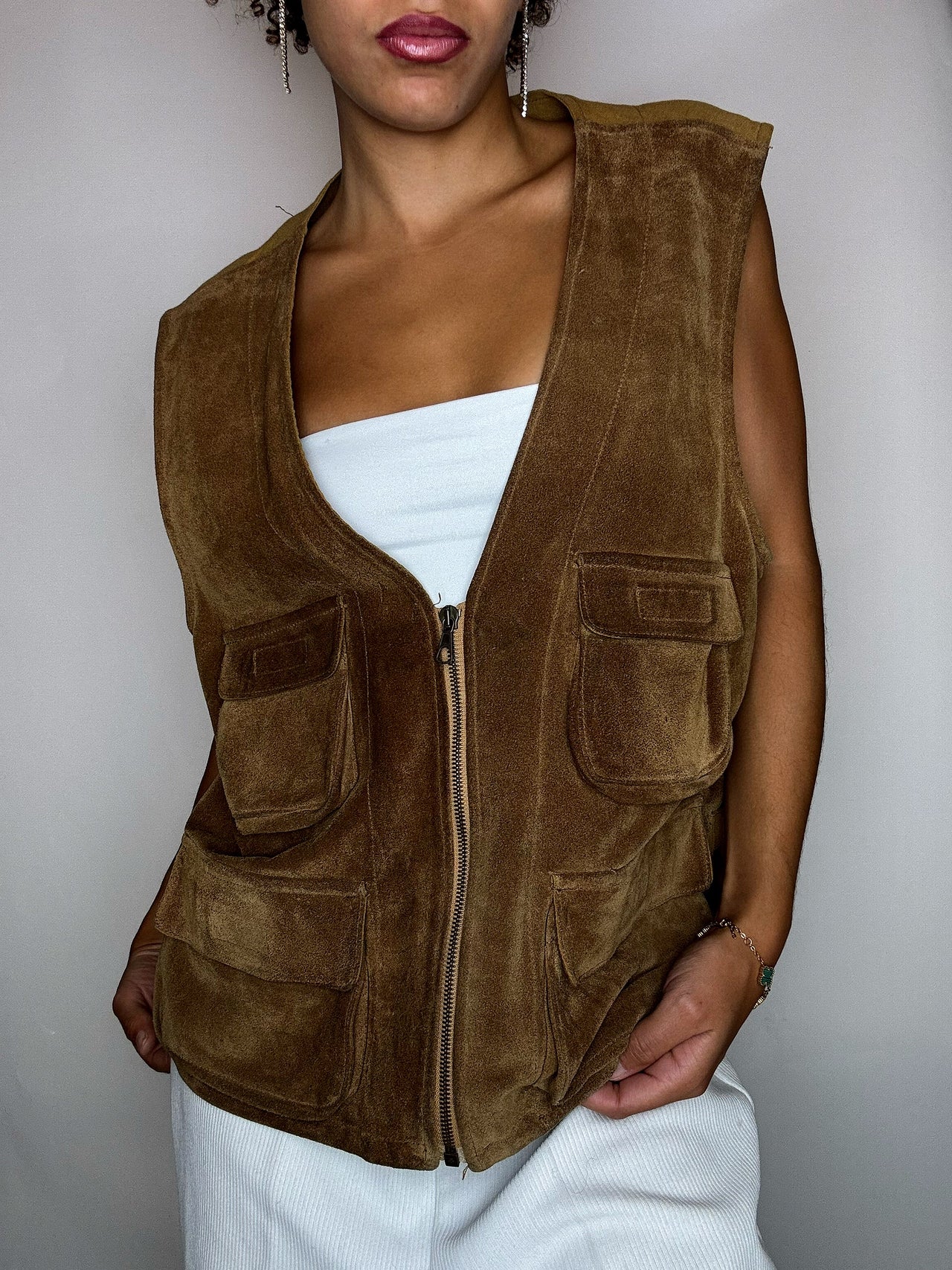 Gilet effet daim camel L vintage