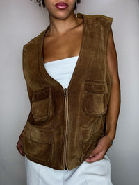 Gilet effet daim camel L vintage