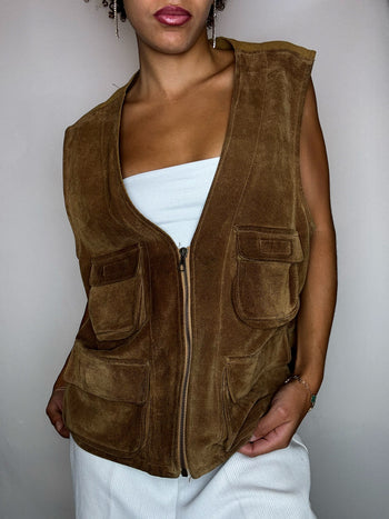 Gilet effet daim camel L vintage