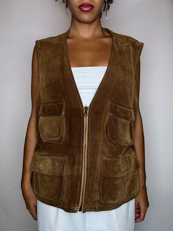 Gilet effet daim camel L vintage