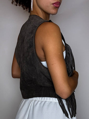 Gilet à franges brun en daim S/M vintage