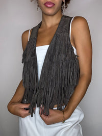 Gilet à franges brun en daim S/M vintage