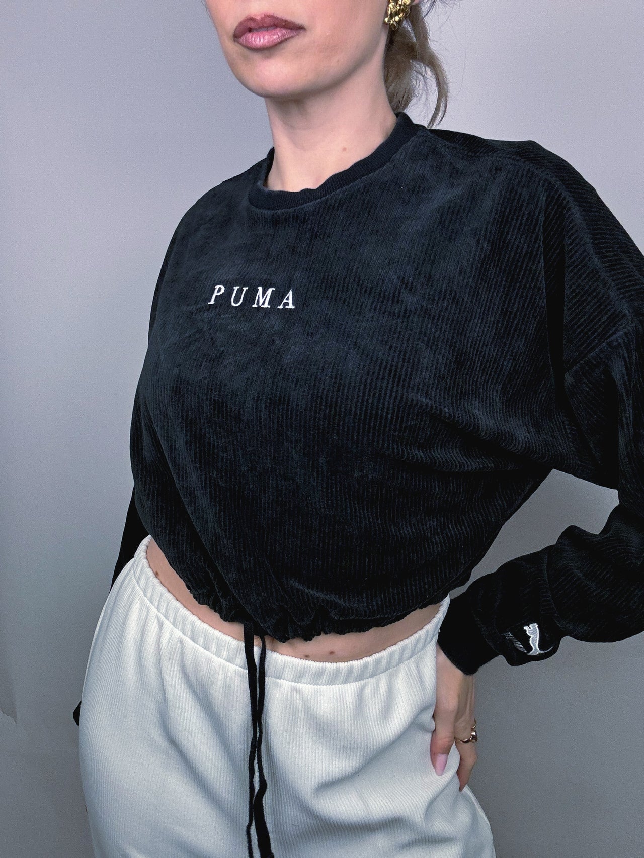 Sweat à col rond noir PUMA M vintage