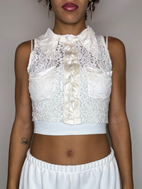 Vintage-Bluse aus weißer Spitze, Größe S