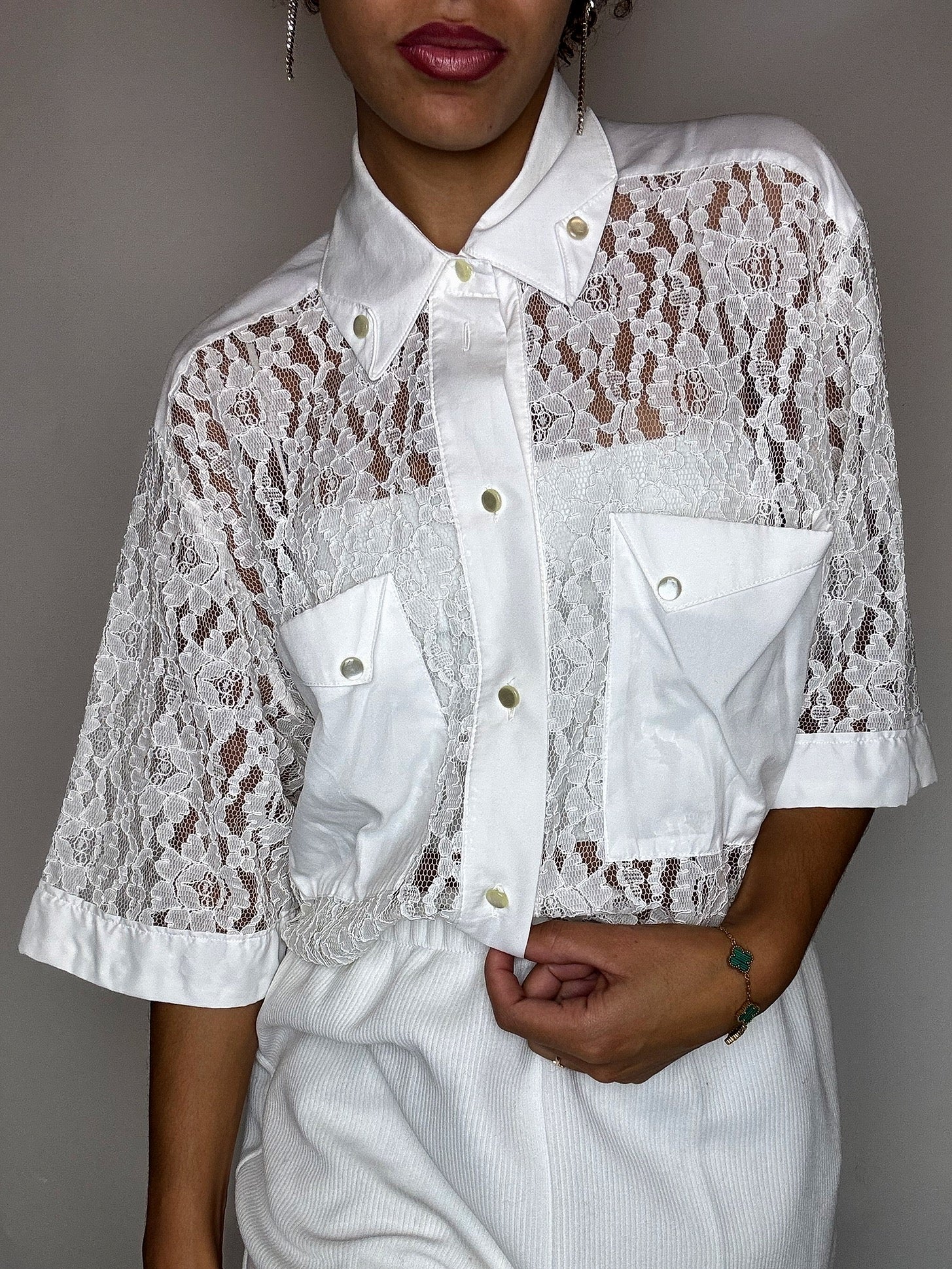 Chemisier en dentelle blanche L vintage