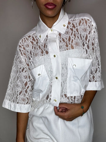 Chemisier en dentelle blanche L vintage