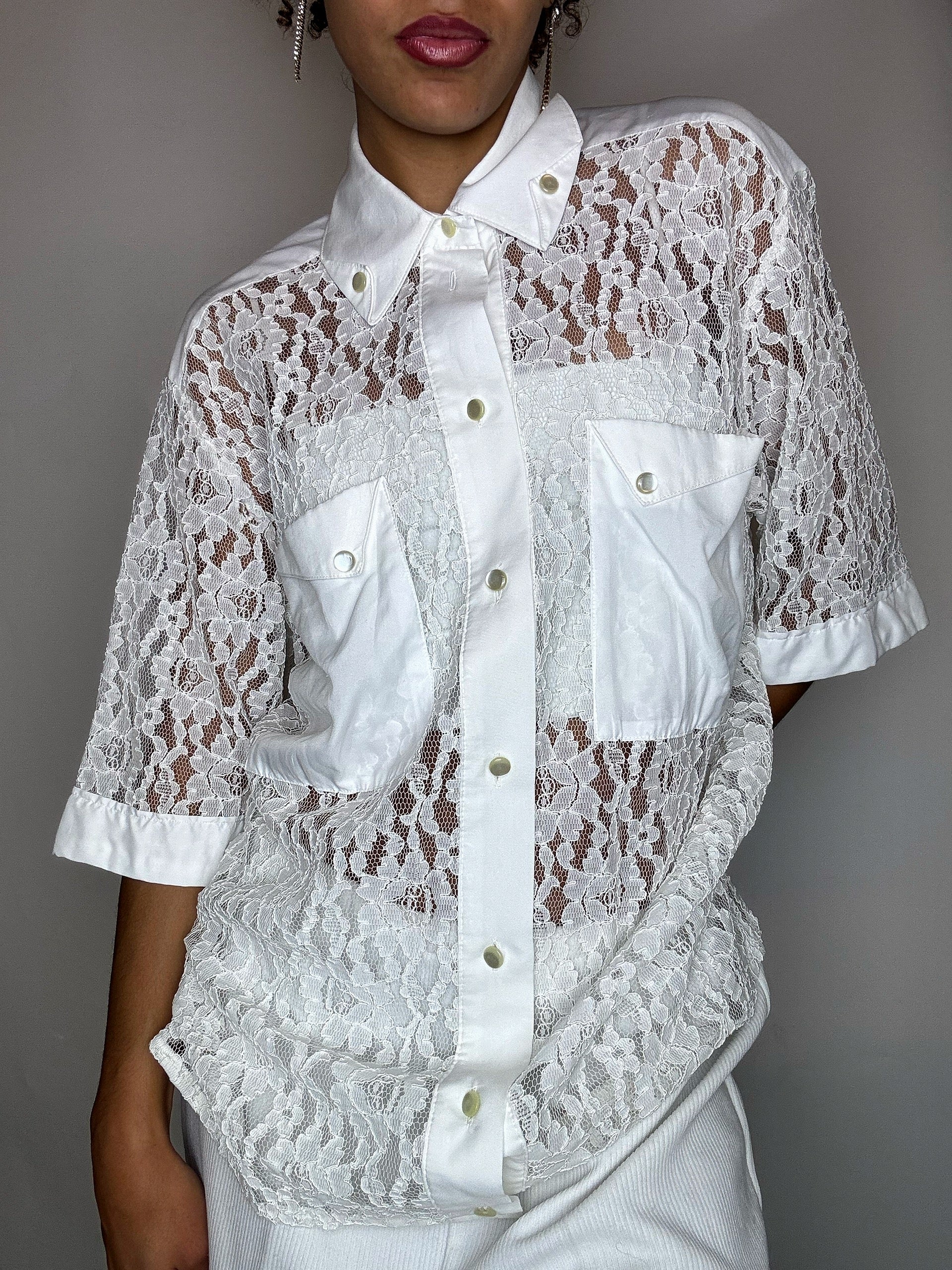 Chemisier en dentelle blanche L vintage
