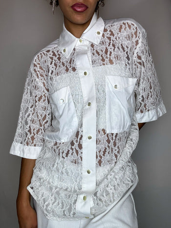 Chemisier en dentelle blanche L vintage