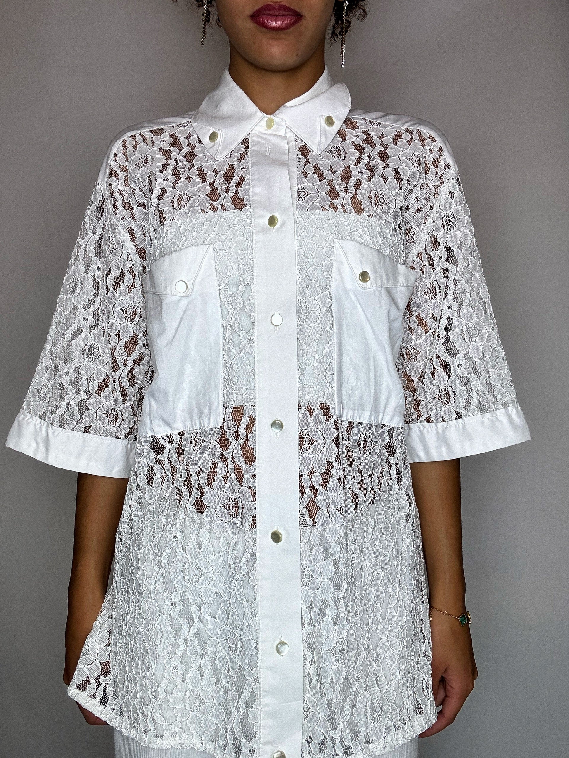 Chemisier en dentelle blanche L vintage