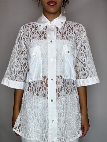 Chemisier en dentelle blanche L vintage