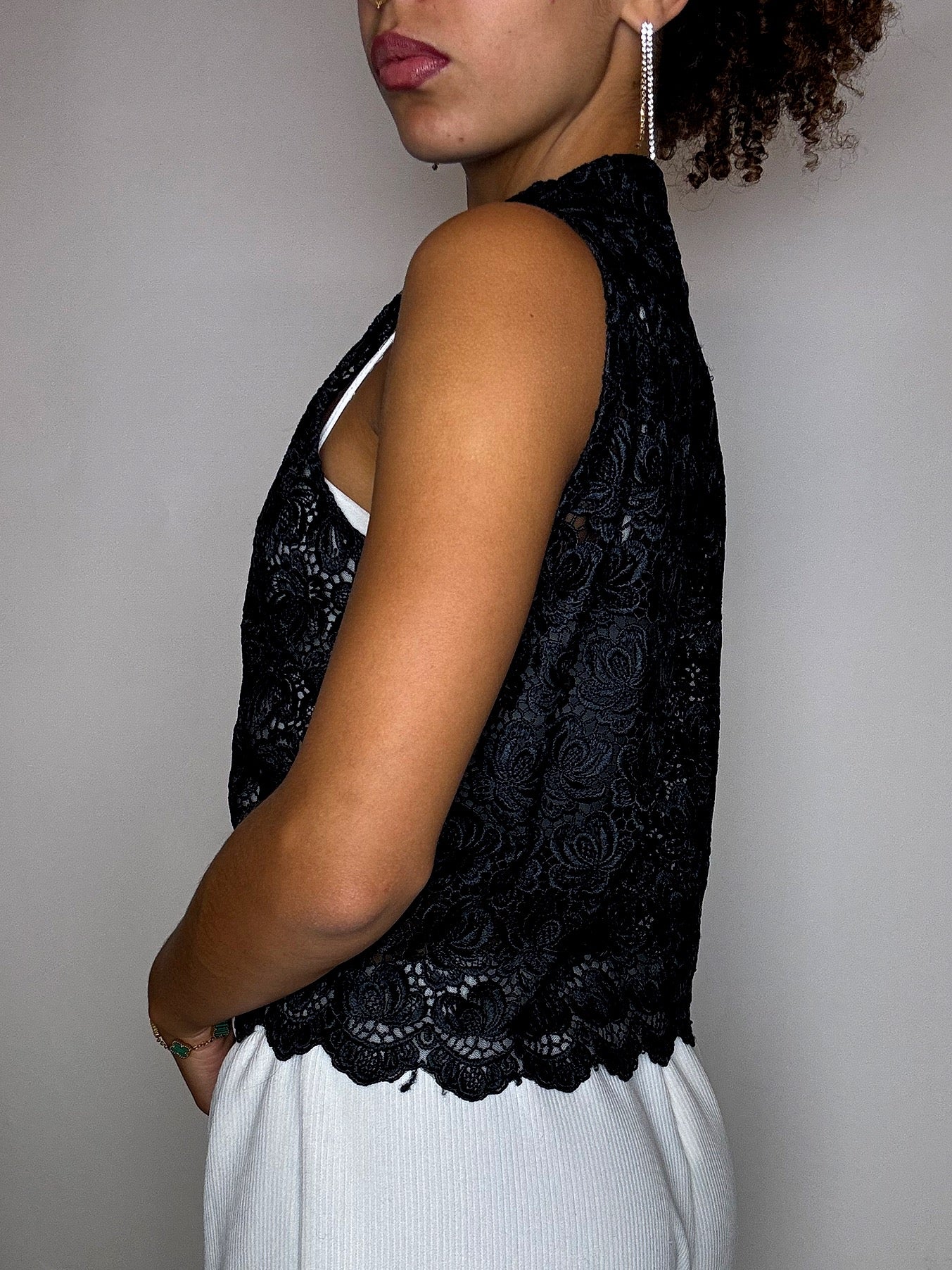 Vintage schwarze Spitzenbluse, Größe S