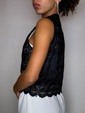 Chemisier noir en dentelle S vintage