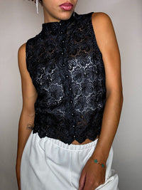 Vintage schwarze Spitzenbluse, Größe S