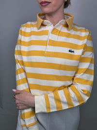 Polo manches longues rayé jaune et blanc LACOSTE M Vintage