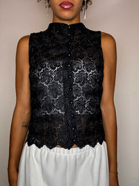 Vintage schwarze Spitzenbluse, Größe S