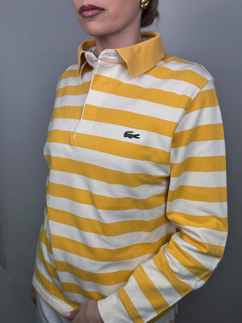 LACOSTE M Vintage yellow and white striped long-sleeved polo shirt