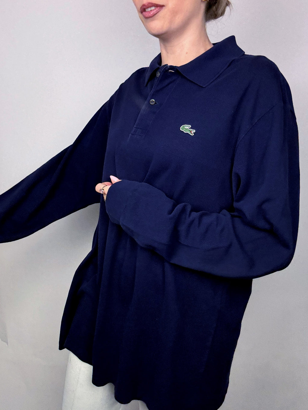 LACOSTE L Vintage navy long-sleeved polo shirt