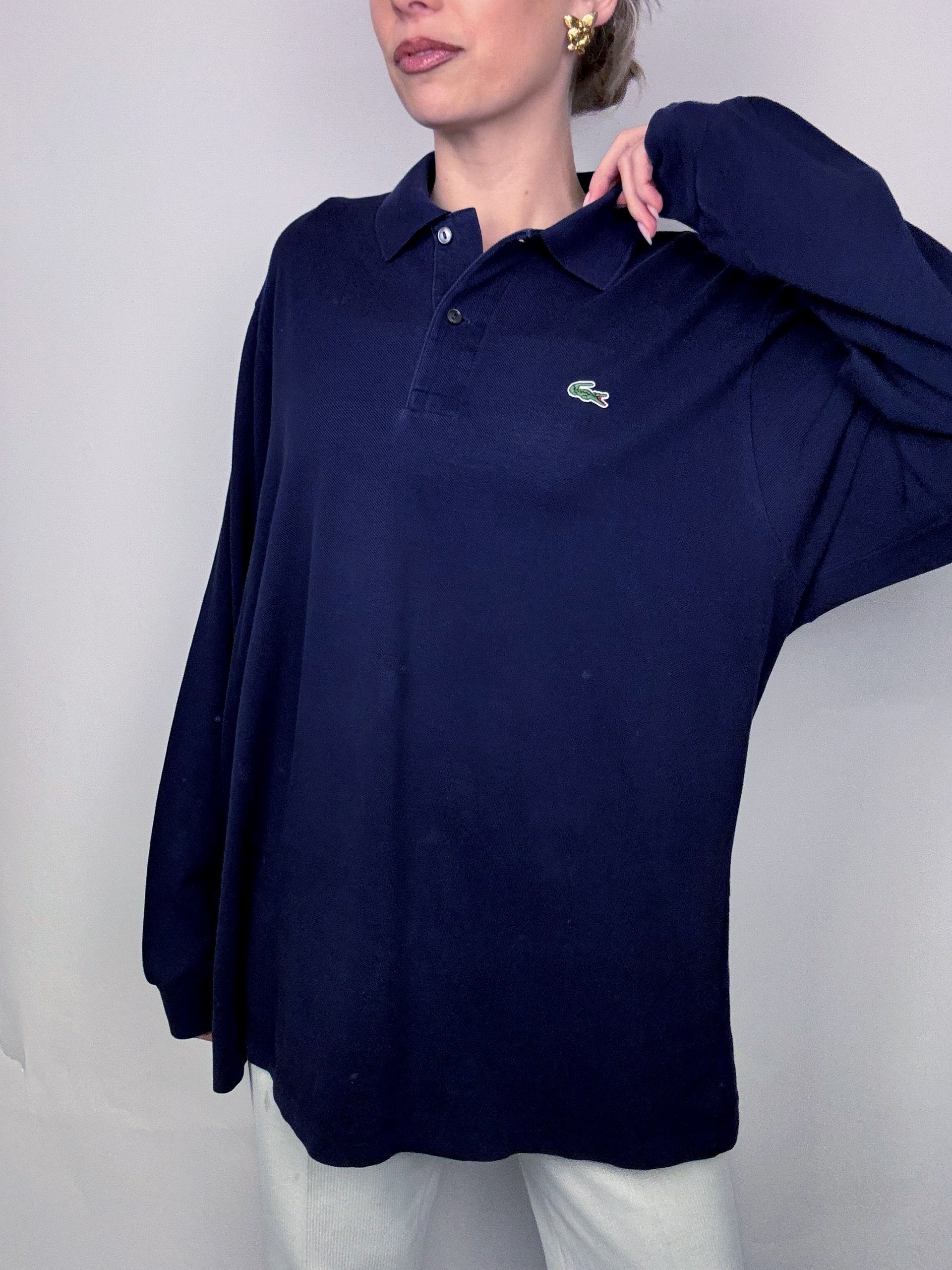 LACOSTE L Vintage navy long-sleeved polo shirt