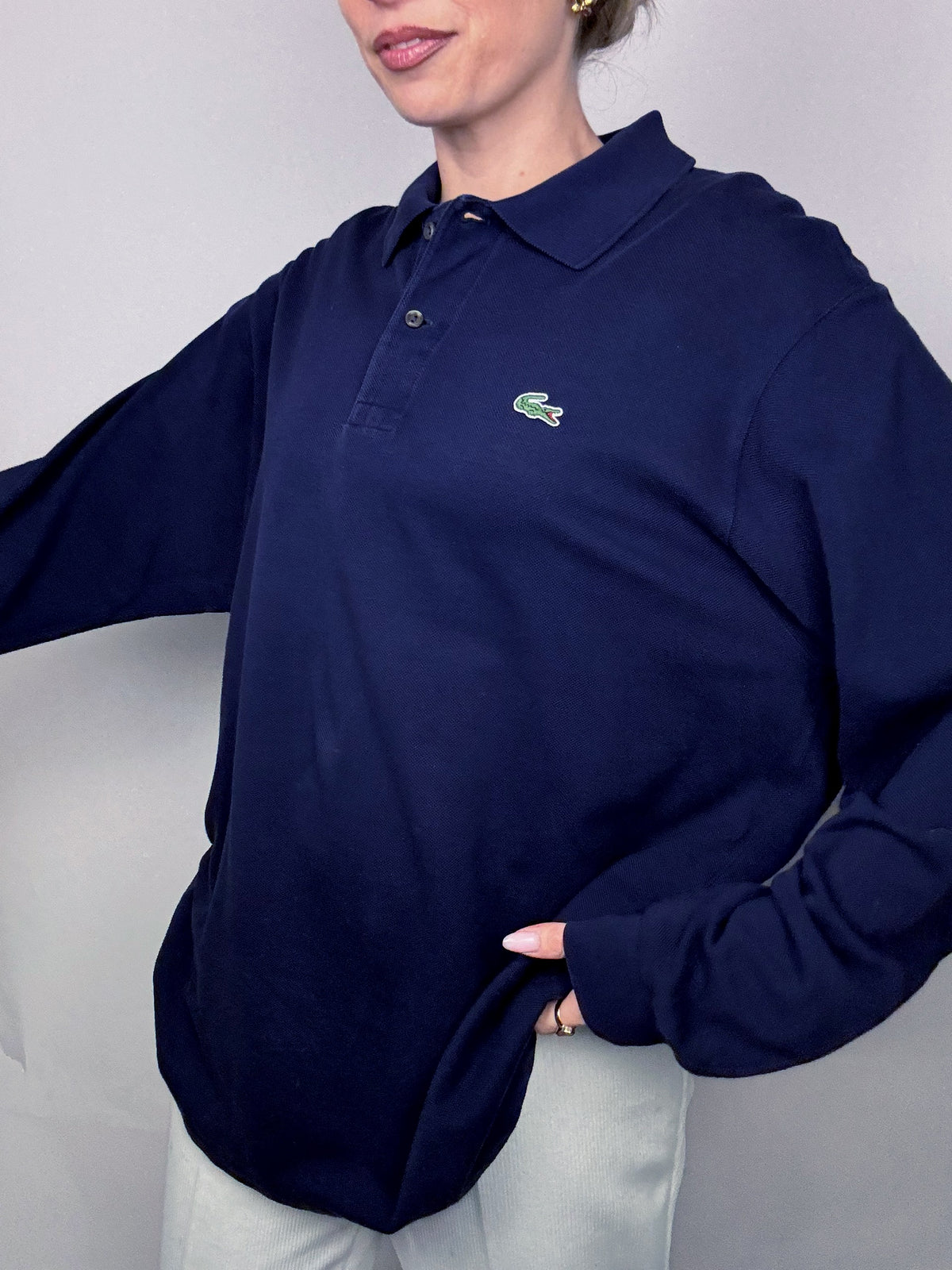 LACOSTE L Vintage navy long-sleeved polo shirt