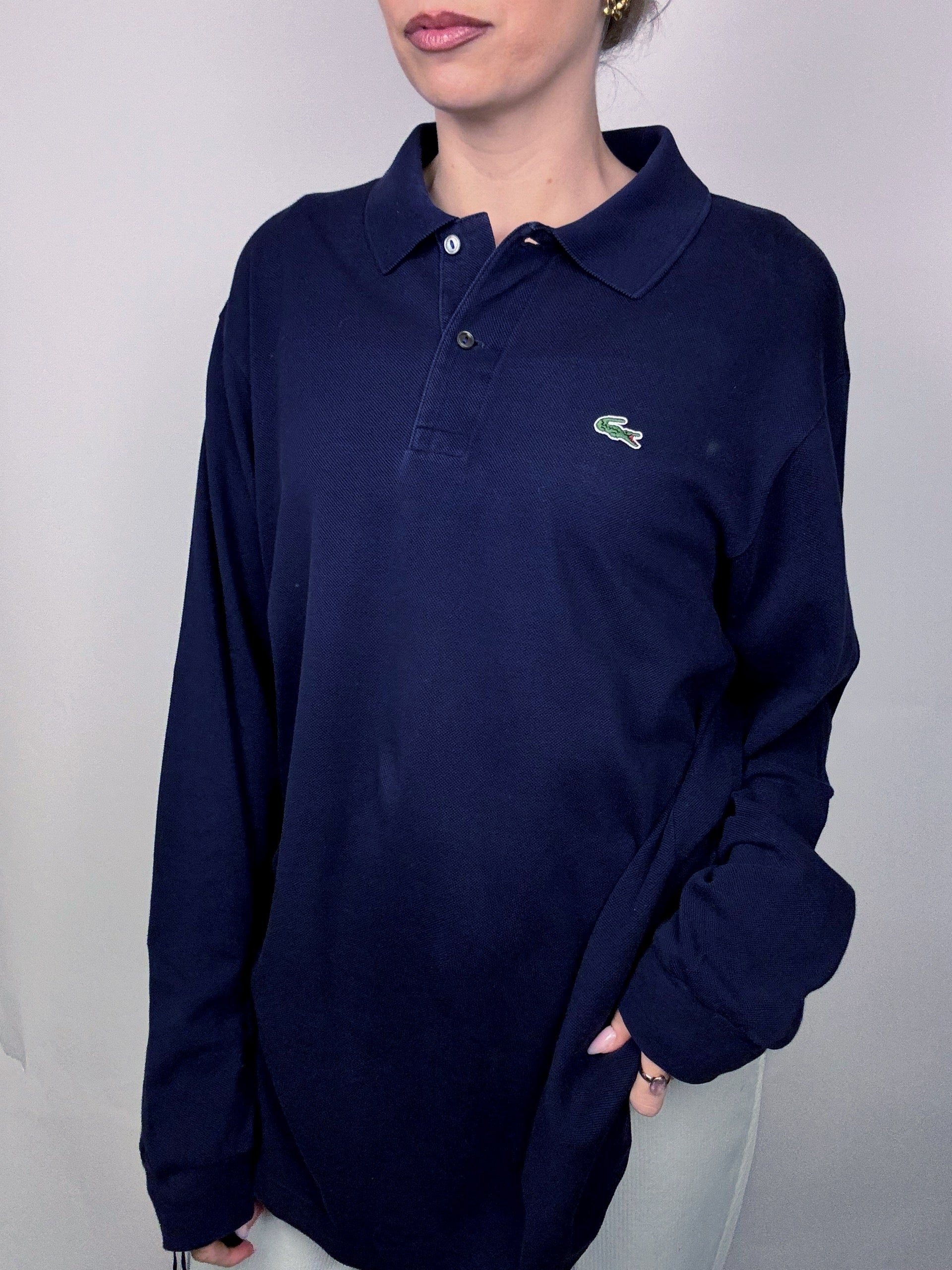 LACOSTE L Vintage navy long-sleeved polo shirt