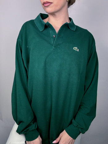 Polo manches longues vert LACOSTE M Vintage