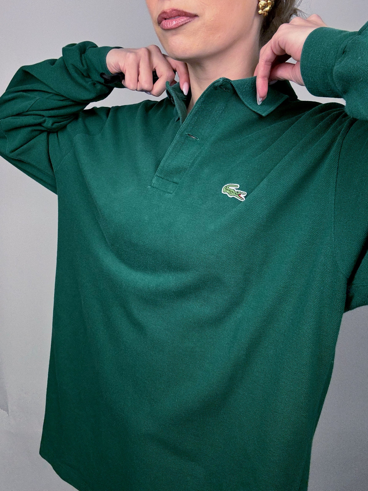 LACOSTE M Vintage green long-sleeved polo shirt