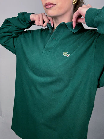 Polo manches longues vert LACOSTE M Vintage