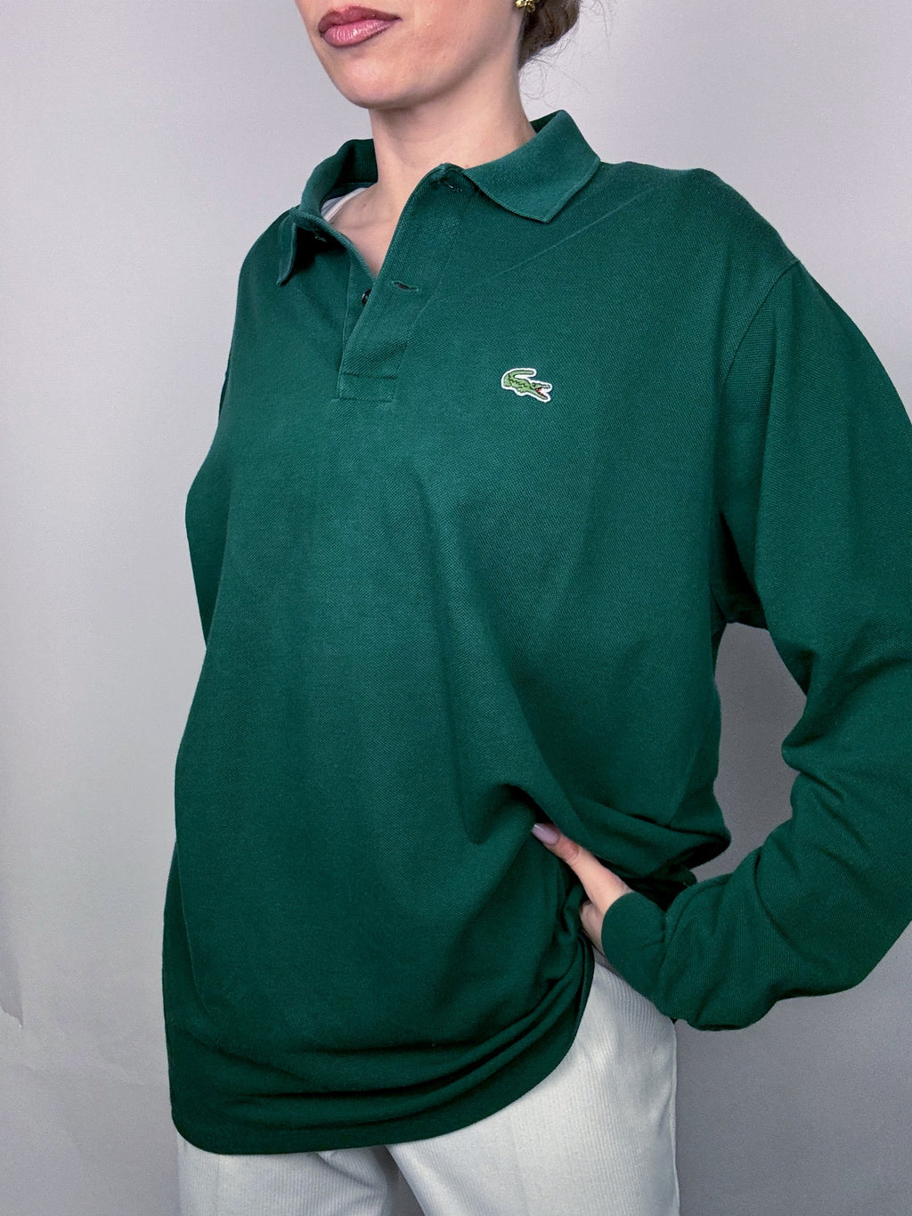 LACOSTE M Vintage green long-sleeved polo shirt