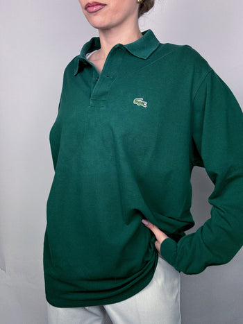 Polo manches longues vert LACOSTE M Vintage