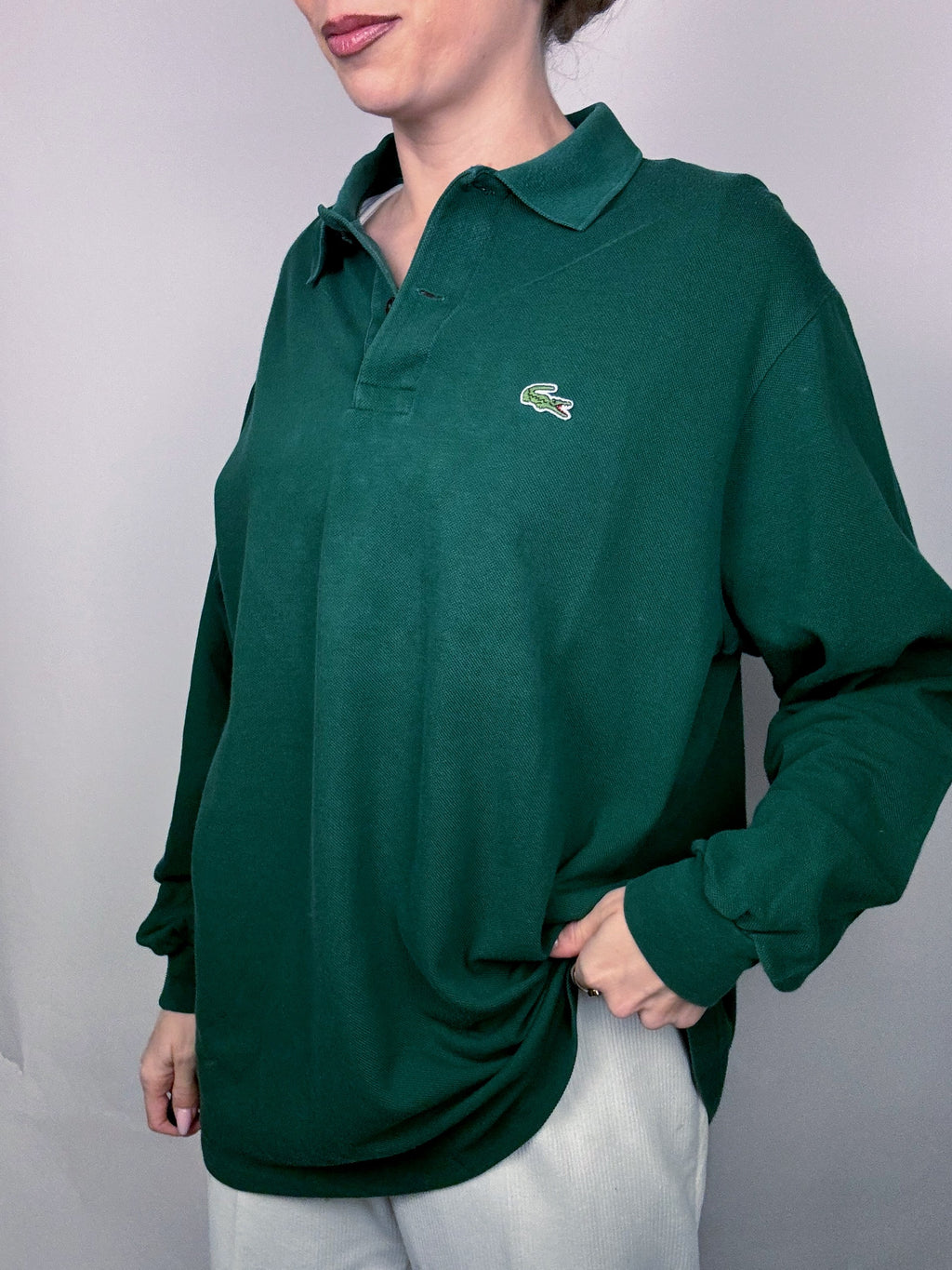 LACOSTE M Vintage green long-sleeved polo shirt