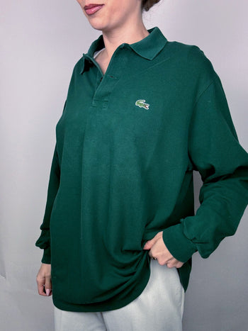 Polo manches longues vert LACOSTE M Vintage