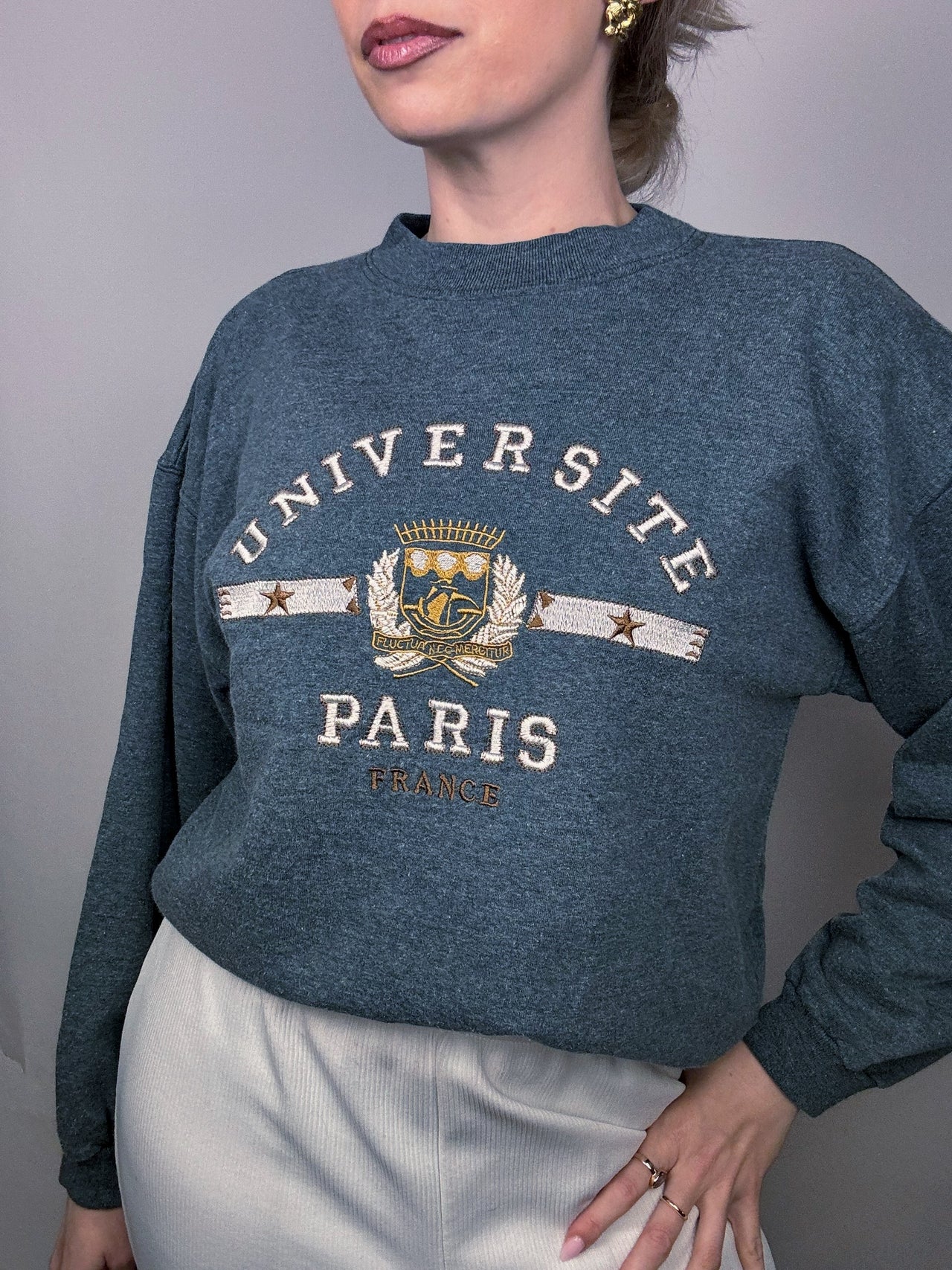 Vintage L graues Rundhals-Sweatshirt