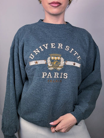 Sweat à pull rond gris L vintage