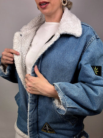 Veste en denim fourrée en bouclette vintage