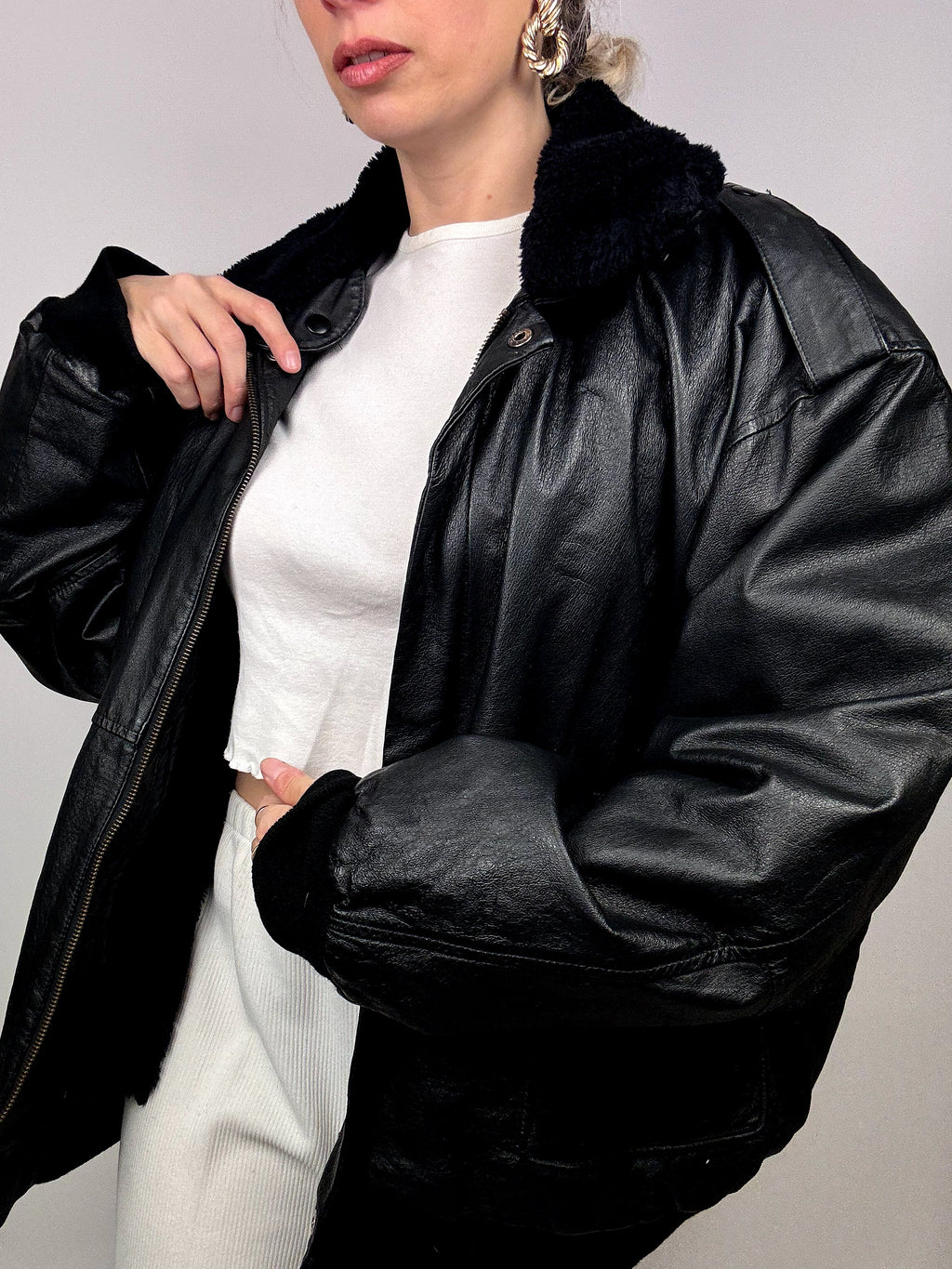 Vintage fur-lined leather jacket