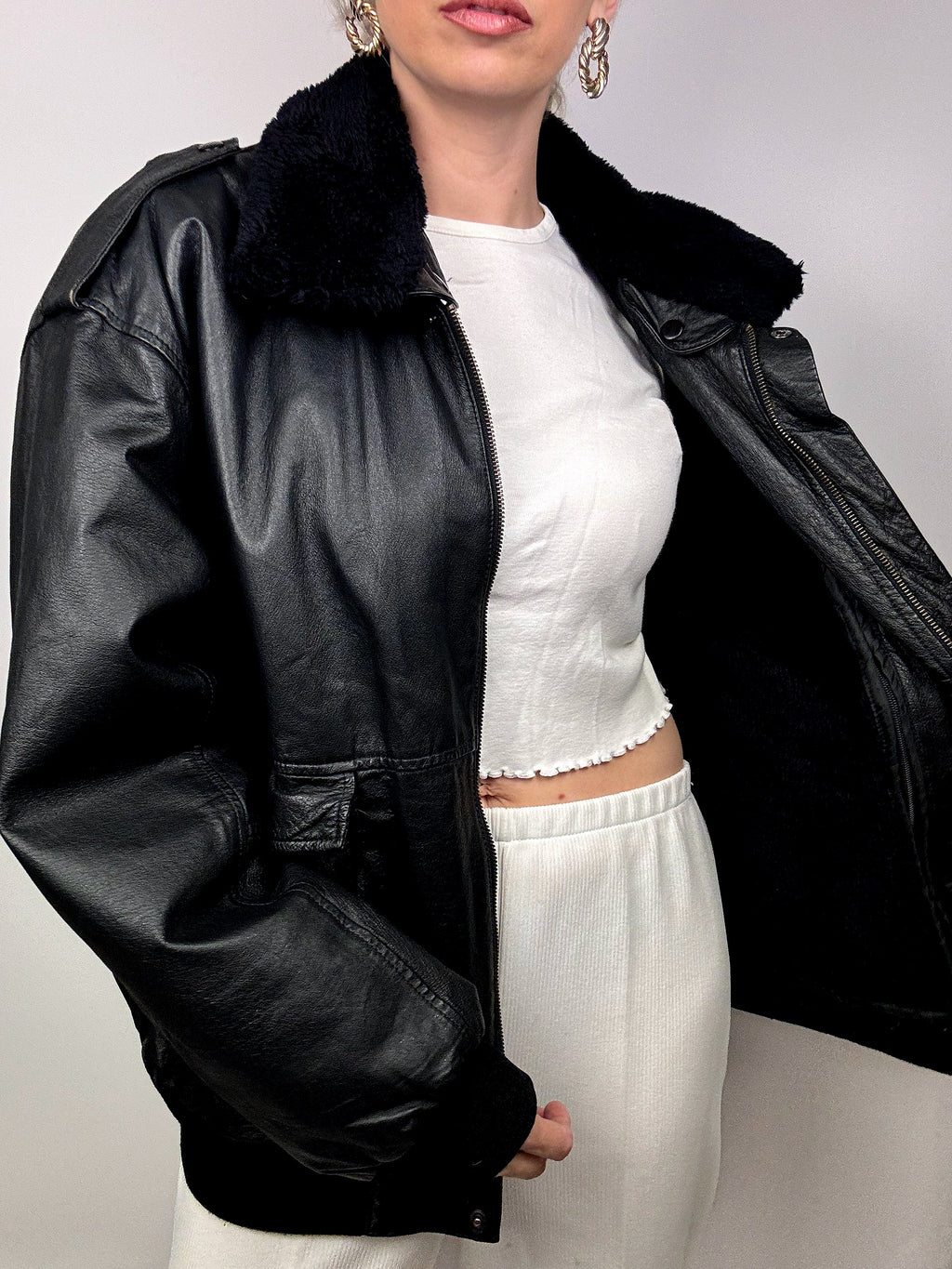 Vintage fur-lined leather jacket